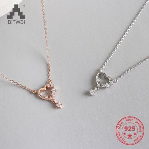 Korean Version Silver 925 Jewelery Hollow Out Heart Zircon Pendants Necklace For Women