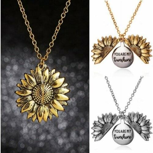 New Women Gold Necklace Custom You are my sunshine Open Locket Sunflower Pendant Necklace Valentines Gift Dropshipping