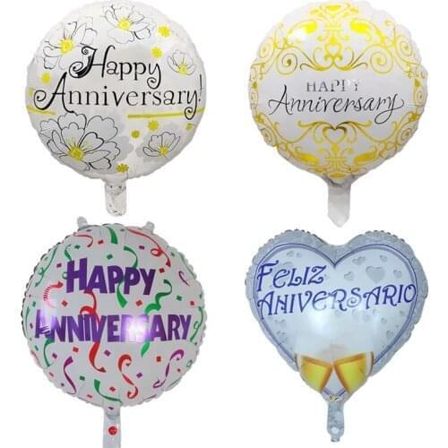 10Pcs 18inch Round Happy Anniversary Foil Helium Balloons For Birthday Party Wedding Decoration Supplies Inflatable Air Globos