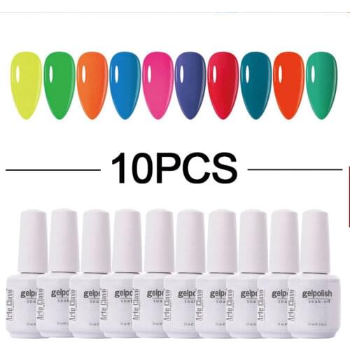 10pcs/set Gel Nail Polish UV LED Soak Off Professional Kit For Nail Design Enhancer Varnish Nail Art Fluorescent Color Gel Nail