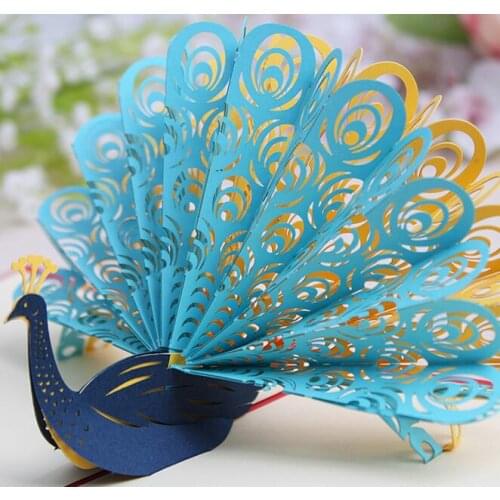 10pcs Hollow Peacock Handmade Kirigami Origami 3D Pop UP Greeting Cards Invitation Postcard For Birthday Wedding Party Gift