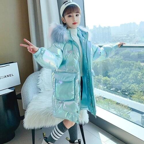 2021 Fashion Girls clothes clothing Winter Hooded Jacket parka faux Fur Coat Children Thickening Warm Bright Outwear snowsuit
