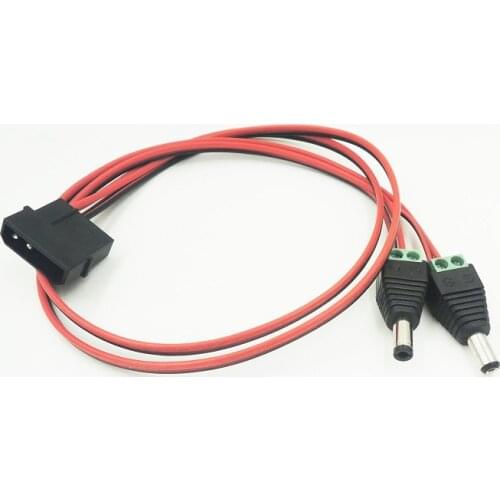 PC DIY 4-pin IDE Molex TO 12V DC Power Jack Connector Plug 5.5x2.1mm+5.5x2.1mm Adapter
