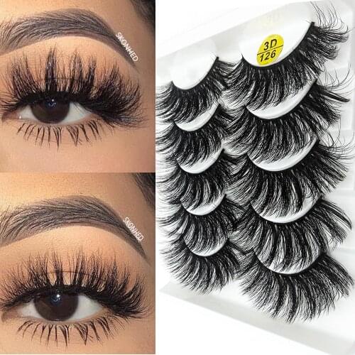 5 Pairs Natural Long 3D Faux Mink Hair False Eyelashes Wispies Fluffies Drama Eyelashes Soft Handmade Cruelty-free Black Lashes