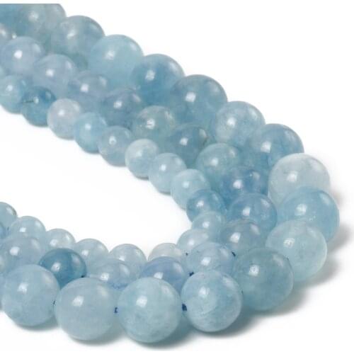 Natural Stone Beads Aquamarines Chalcedony Round Loose Needlework Beads For Jewelry Making Bracelets Accessories 6 8 10mm 15inch