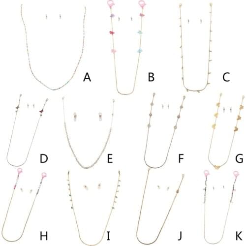 Colorful Beads Butterfly Chain Face Mask Holder Lanyard with Clips Eyeglass Anti-Lost Jewelry Strap Rest Ears Neck Hanger Leash