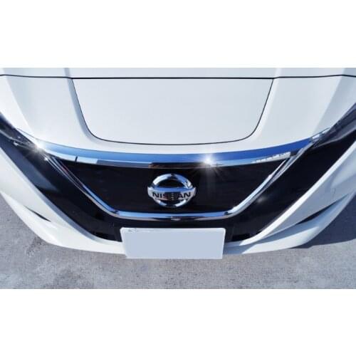 For Nissan Leaf ZE1 2017 2018 2019 1pcs Car Garnish Cover ABS Chrome Front Engine Machine Grille Upper Hood Lid Trim Lamp