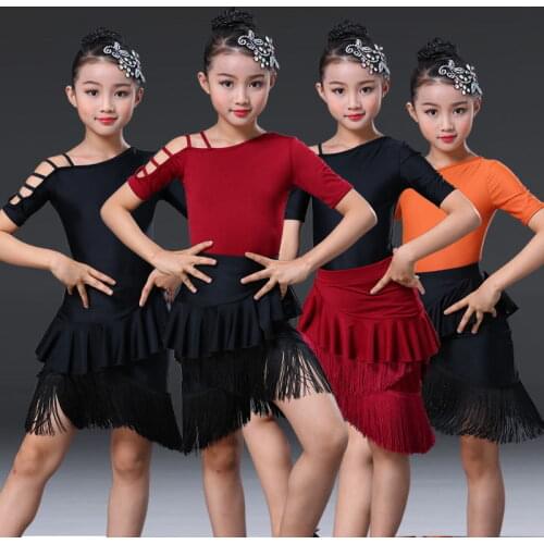 Children Latin Dance Dress Girls Tassels Latin Dance Skirt Fring Modern Ballroom Dance Wear Salsa Tango Rumba Dance Costume