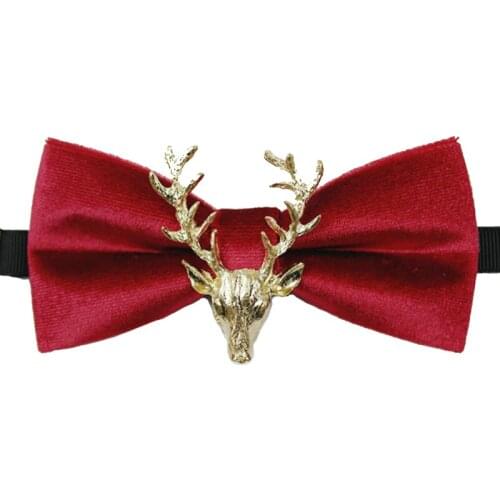 Velvet Bow Tie Mens Unisex High-grade Luxury Metal Christmas Deer Head Groom Wedding Banquet Accessories Gifts Business Bowtie