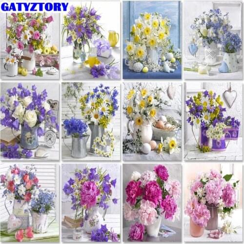 GATYZTORY Painting By Number Flower In Vase Acrylic By Numbers Paint DIY Canvas Picture Coloring By Numbers Hand Painted Home De