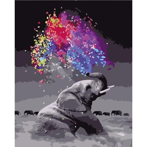 Paint By Number Elephant Animal 40x50cm HandPainted DIY Gift Kit Drawing on Canvas Oil Painting Picture Wall Art Home Decoration