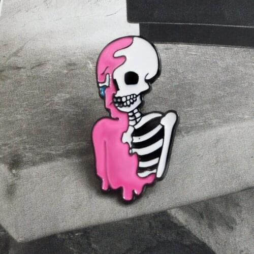 MINGQI Cartoon half pink skeleton enamel pins punk cool skull brooch button badge fashion Women jewelry gift bag hat accessories