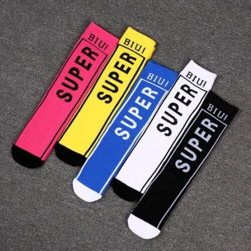 Soft Cotton Knee Length Socks For Kids 2-12Y Spring Summer Boys Girls Children Cute "SUPER" Letter Long Socks Toddler Fashion