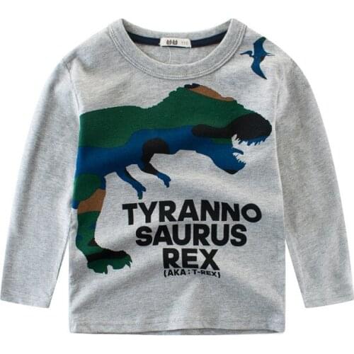 Spring New Childrens Bottoming Shirt Cotton European And American Clothing Boy T-shirt Autumn Long-sleeved Dinosaur Clothing