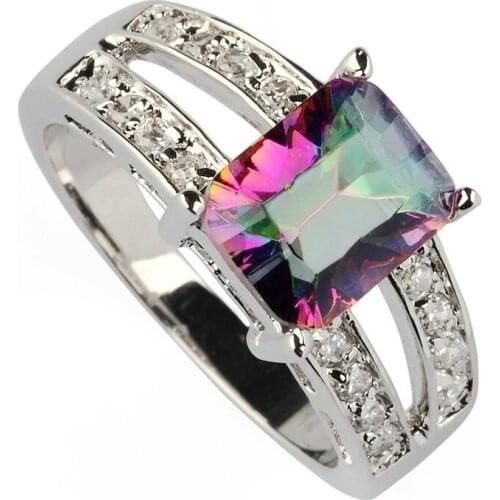 Fleure Esme engagement rings Jewelry for Noble Women Accessories Rainbow and White Cubic Zirconia Rhodium Plated R782 size 7 8 9