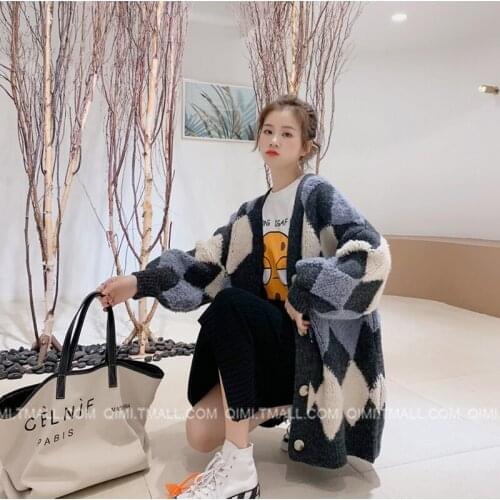 Very Fairy Sweater Womens Clothing 2021 New Spring Loose Korean Retro Style Net Red Plaid Knitted Cardigan All-Match