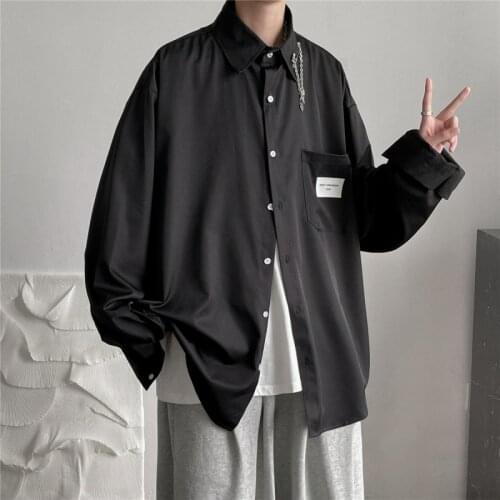 Autumn Cotton Black/White Shirt Mens Fashion Society Mens Dress Shirt Korean Loose Long-sleeved Shirt Men Casual Shirt M-2XL