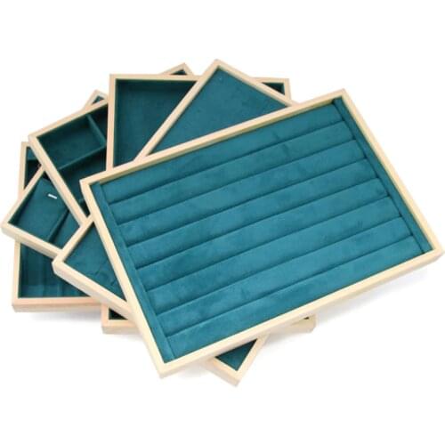 Wood Velvet Jewelry Display Tray Ring Earring Necklace Bracelet Pendant Display Organizer Jewelry Storage Box