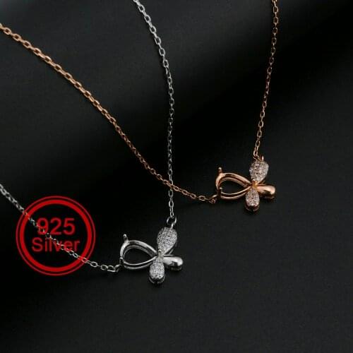 7x9MM Pear Prong Pendant Settings Butterfly Solid 925 Sterling Silver Rose Gold Plated DIY Charm Bezel with Necklace 1431093