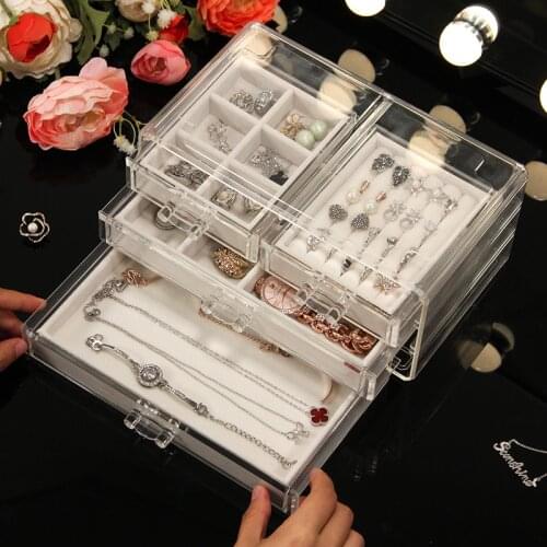 Transparent Makeup Organizer Drawers Jewelry Storage Box Dust-Proof Lipstick Organizer Ring Necklace Pendant Holder Display Box
