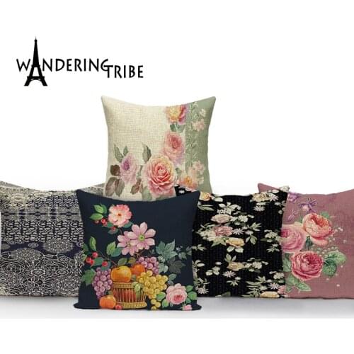 Plant Print Throw Pillows Cartoon Style Decorative Pillow for Bed Little Flowers Cushion Covers Retro Pillowcases Sofa Cushions