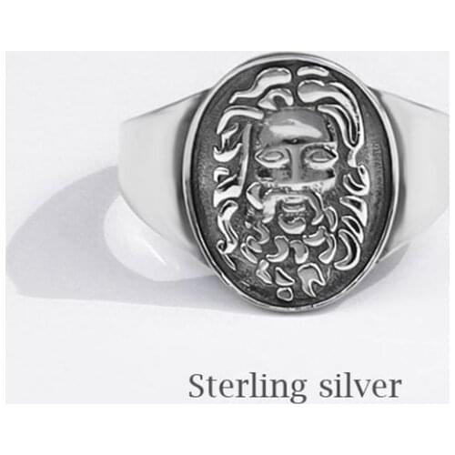 Season Gate 925 Sterling Silver Punk Personality Trendy Creative Portrait Adjustable Size Open Ring SR112