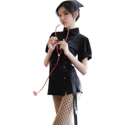 Adult sexy lingerie black nurse uniform sex short skirt temptation dark nurse lingerie erotic cosplay sexy female doctor uniform