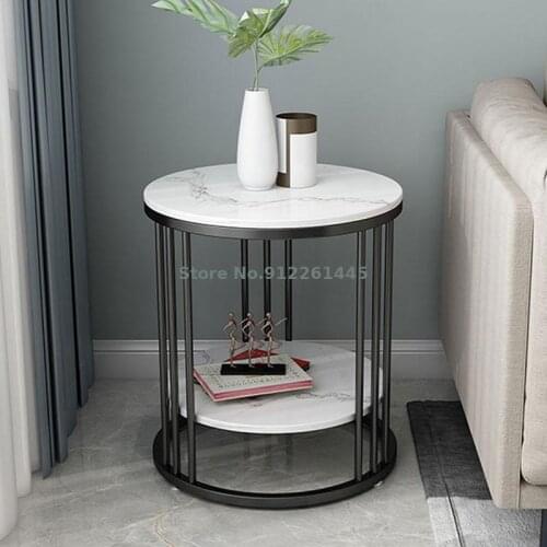 Nordic Marble Side Table Simple Light Luxury Living Room Sofa Corner Table Round Small Tea Table Balcony Bedroom Side Cabinet Te
