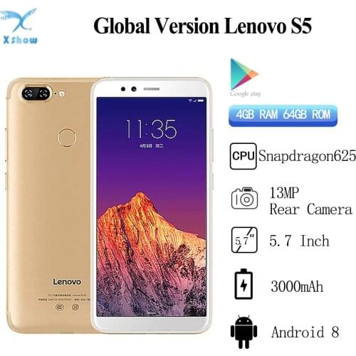 Lenovo S5 K520 K520T Global Version Cellphones 4GB 64GB 5.7inch Mobile Phone Snapdragon 625 Octa-core 13MP+16MP Fingerprint
