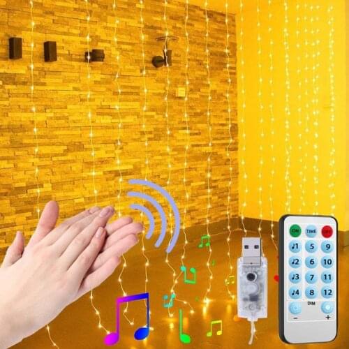 300 LED String Curtain Lights Garland USB Fairy Lights Music Sound Control Copper Wire String 2022 Christmas Room Decoration