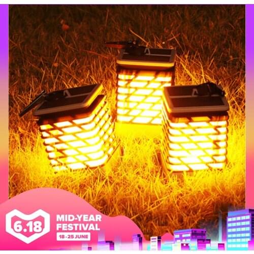 LED Solar Outdoor Hanging Lantern Flicking Flame Light Garden Torch Lamp Fireplace Lamp Portable Candle Lights bollard lights