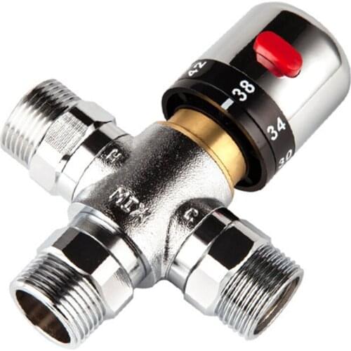 ABSF Solid Copper 3-Way Thermostatic Mixing Valve 3/4 Inch Solar Water Heater Valve Regulating Temperature Control Valve