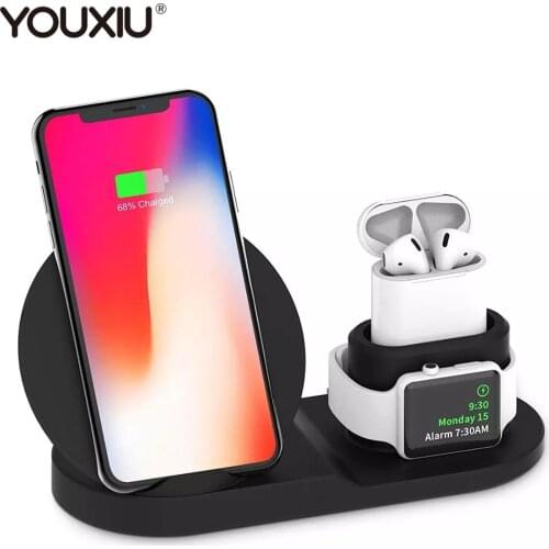 YOUXIU Qi Multi-function 3 in 1 Wireless Fast Charger For iPhone 11 Pro Max XS Quick Charging Holder For Samsung iWatch AirPods