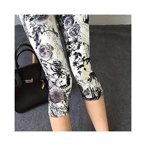 Summer High Waist Elastic Trousers Women Pants Printed Stretch Leggings