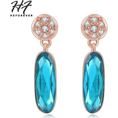 Luxury Ellipse Drop Earring For Women Blue AAA+CZ Rose Gold Color Accessories For Party Fashion Jewelry Gift E748