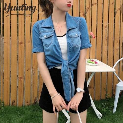 2021 Summer Short-sleeved Denim Cardigan Jacket Women Turn Down Collar Slim Jeans Coat