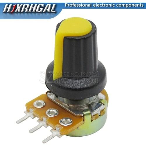 1pcs WH148 B10K B20K B50K B100K 3PIN 15mm 1K 2K 5K 10K 20K 50K 100K 250K Adjustable Potentiometer hjxrhgal + 1pcs Yellow knob