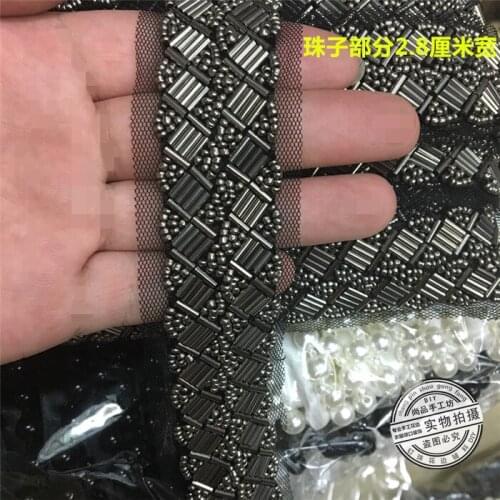 1Yard Grey Beaded Lace Trim Mesh Lace Ribbon Fabric Clothes Decoration Wedding Dress Collar Sleeve Cuff Lace Applique DIY Crafts