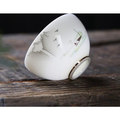 2PCS Chinese Kung Fu Tea Cup 40ml Ceramic Porcelain Tea Bowl Creative Vintage Teacup White Jade Teaware Puer Cups Crafts Decor