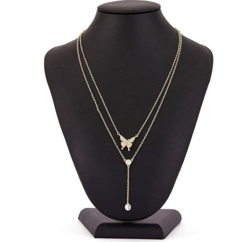 2021 jul new design necklace for women fashion necklace 14k gold butterfly Double layer Necklace