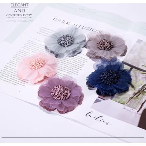 30Pcs/lot Newborn Artificial Ribbon Fabric Flowers with stamen For Headbands DIY Satin Hair Flower For Children Accessories