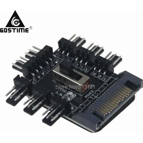 Gdstime 1 to 8 Cooler Cooling Fan Hub Splitter Cable PWM SATA Molex 12V 3Pin Power Supply Adapter For Computer
