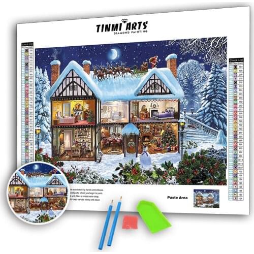 5D DIY Diamond Painting Winter Snow House Full Drill Round Christmas Landscape Diamond Embroidery Decor Gifts