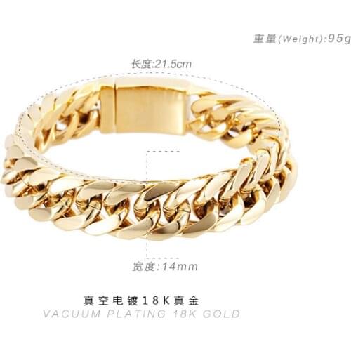 Huge Heavy Bracelet Chain Polished Stainless Steel Charming Gold Smooth Button Cuban Curb Link Chain Mens Boys Bracelet Bangle