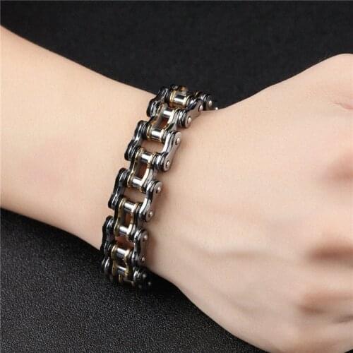 82G 20.5Cm Motorcycle Bracelet For Man Stainless Steel Between Gold Steel Color Kpop Fashion Personality Bicycle Chain Jewelry