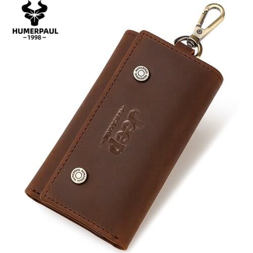 Crazy Horse Leather Keychain Men Women Key Holder Organizer Pouch Cow Split Car Key Wallet Housekeeper Key Case Mini Card Bag