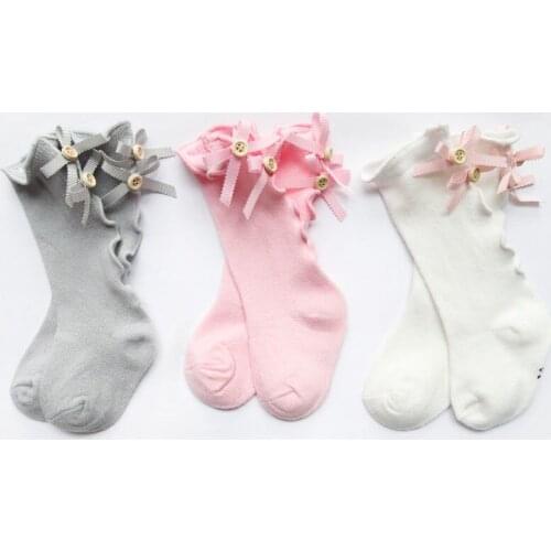 Brand New Newborn Infant Baby Girl Boy 0-3Y Winter Warm Stocking Cotton Ruched Bowknot Solid Knee-Length Stocking 6 Colors