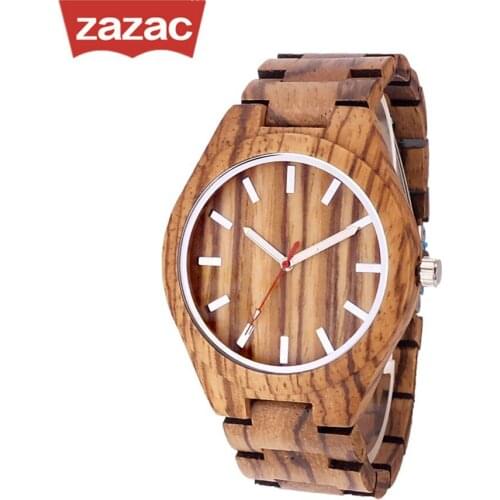 Zazac Round Vintage Zebra Wood Case Men Watch With Ebony Bamboo Wood Face With Zebra Bamboo Wood Strap Japanese movement