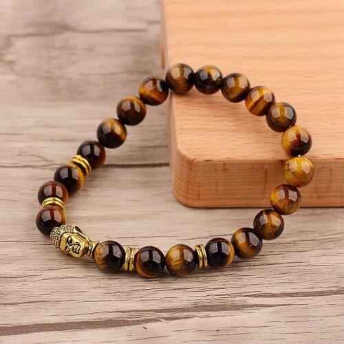 Ethnic Buddha Yoga Charm Bracelet Men Homme Handmade Tiger Eye Stone Beads Elastic Evil Eye Bracelets & Bangles