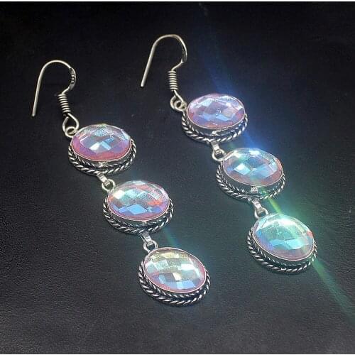Hermosa Vintage Mystical Colorful Topazz Silver Color Fashion Jewelry Gifts Dangle Drop Earrings for Women Girls 2 3/4 Inch FQ97